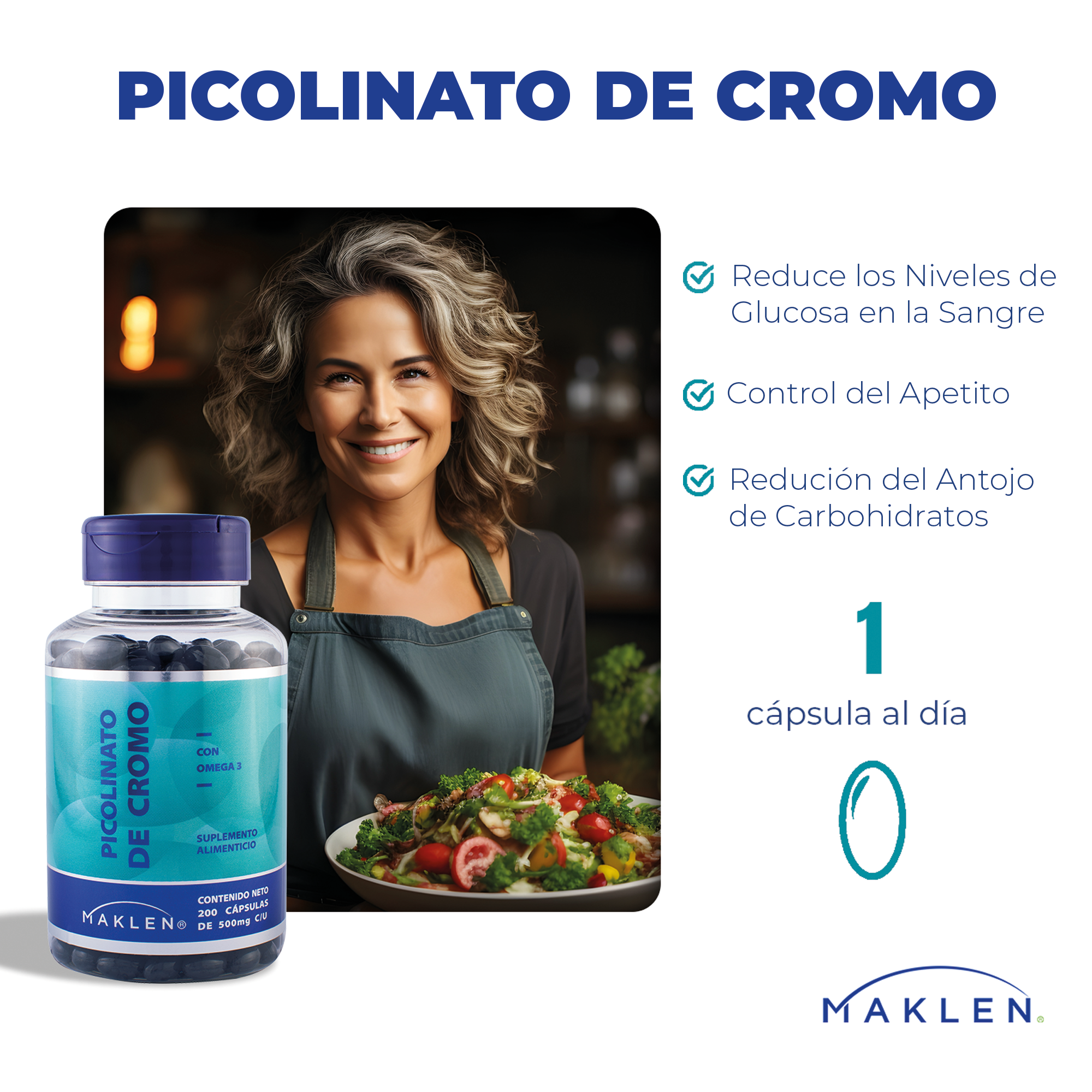 MAKLEN Cromo con Omega 3 | 200 Cápsulas Softgel de 500mg