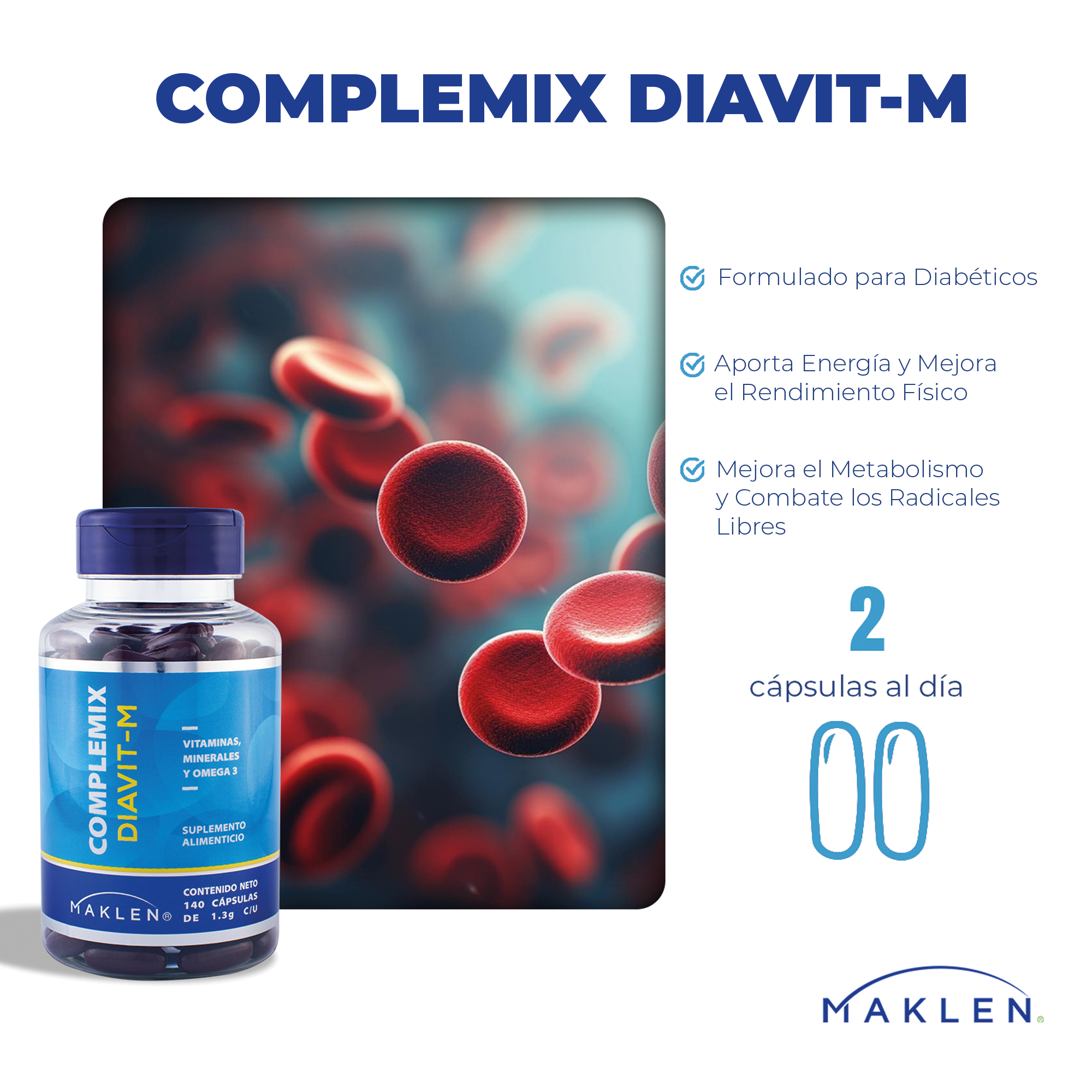 MAKLEN Complemix® DIAVIT-M con Omega 3 | 140 Cápsulas Softgel de 1300mg