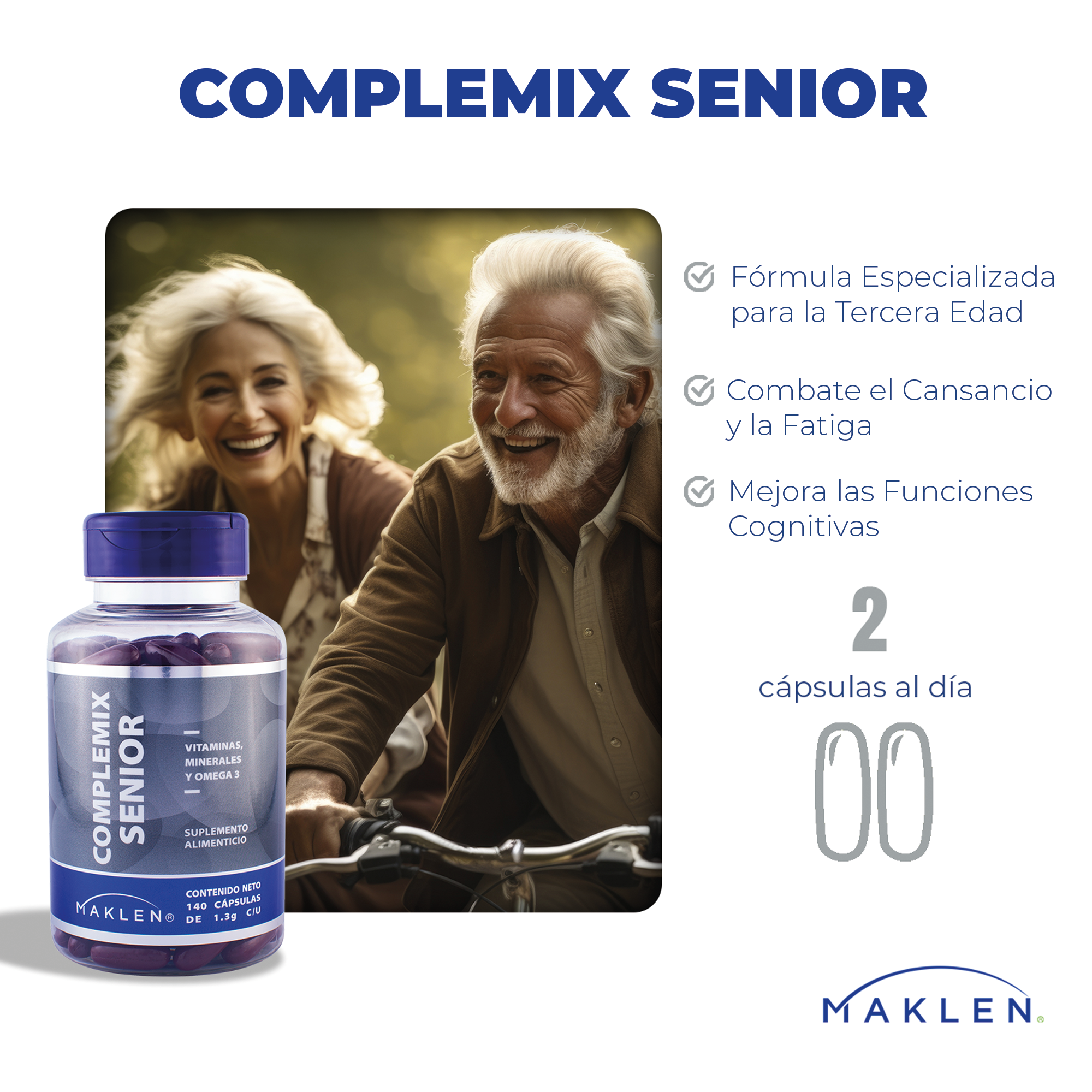 MAKLEN Complemix® SENIOR con Omega 3 | 140 Cápsulas Softgel de 1300mg