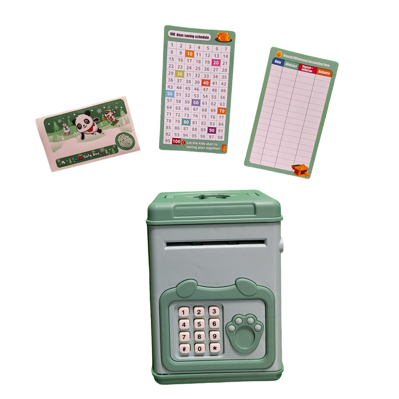 Alcancía Electrónica Color Verde Infantil Musical Caja Fuerte Billetes