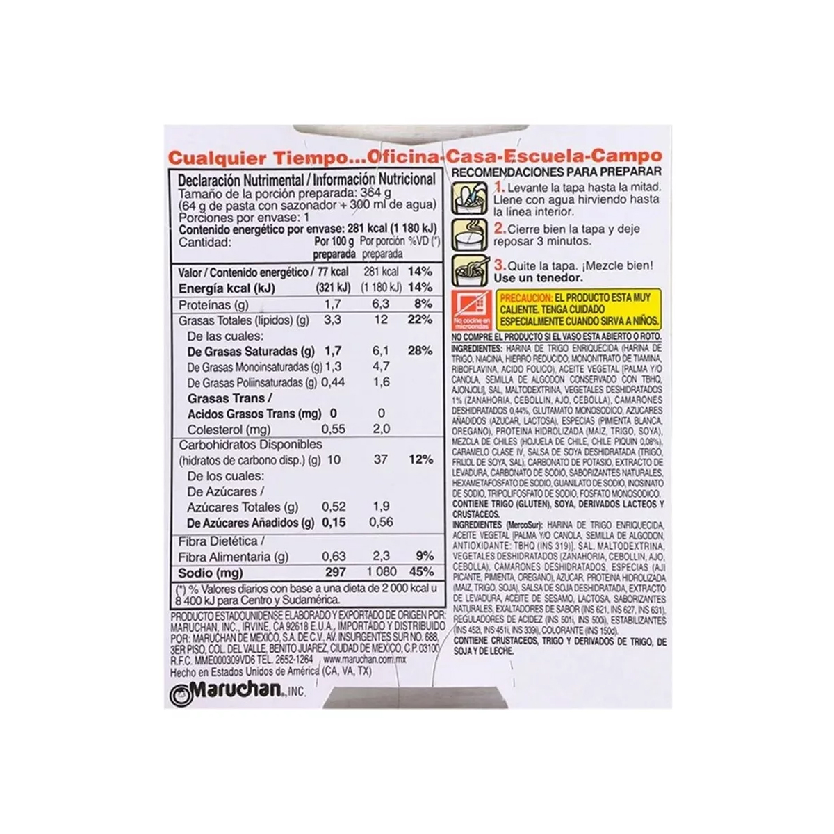 Sopa Maruchan Instant Lunch Camarón y Piquín 10 Piezas de 64 g