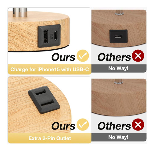 Lámpara De Noche Buró Touch De Mesa Con 2 Usb Y Bulbo Led