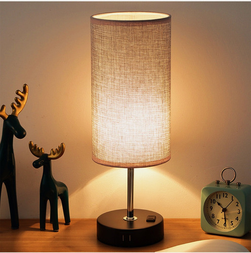 Lámpara De Noche Buró Touch De Mesa Con 2 Usb Y Bulbo Led