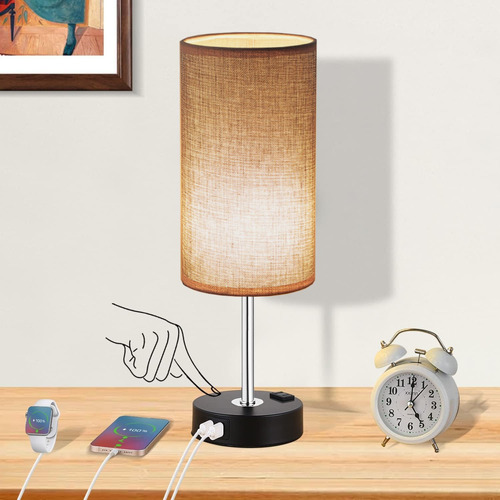 Lámpara De Noche Buró Touch De Mesa Con 2 Usb Y Bulbo Led