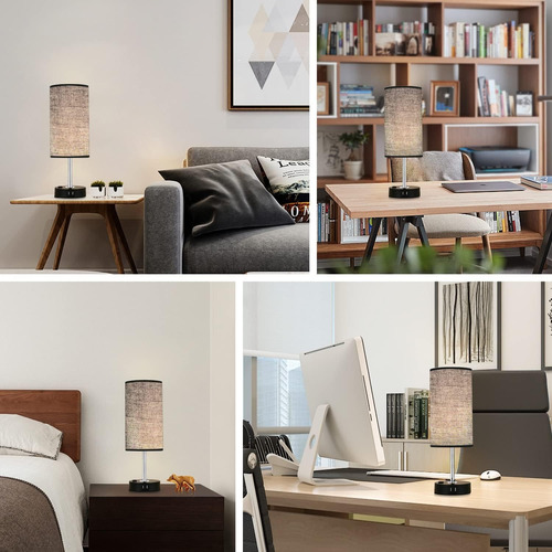 Lámpara De Noche Buró Touch De Mesa Con 2 Usb Y Bulbo Led