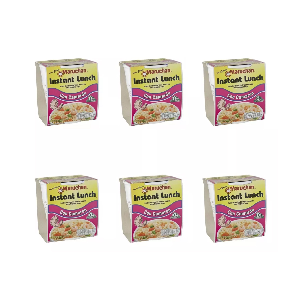 Sopa Maruchan Instant Lunch con Camarón 6 Piezas de 64 g c/u