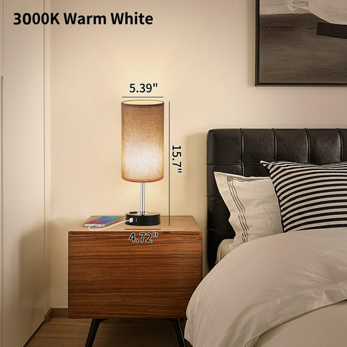 Lámpara De Noche Buró Touch De Mesa Con 2 Usb Y Bulbo Led