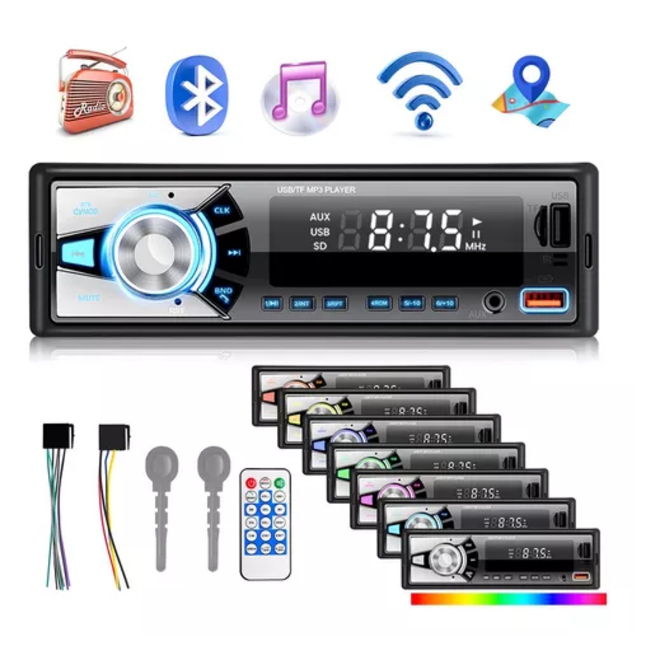 Auto Estéreo Bluetooth Reproductor Mp3 Radio Con 2 Usb Aux