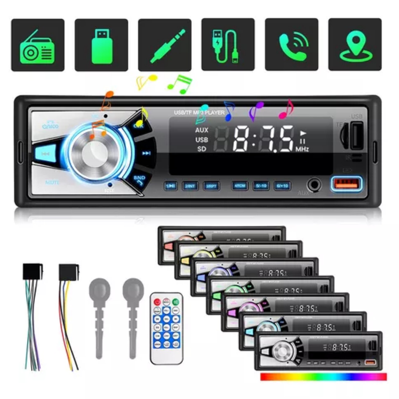 Auto Estéreo Bluetooth Reproductor Mp3 Radio Con 2 Usb Aux