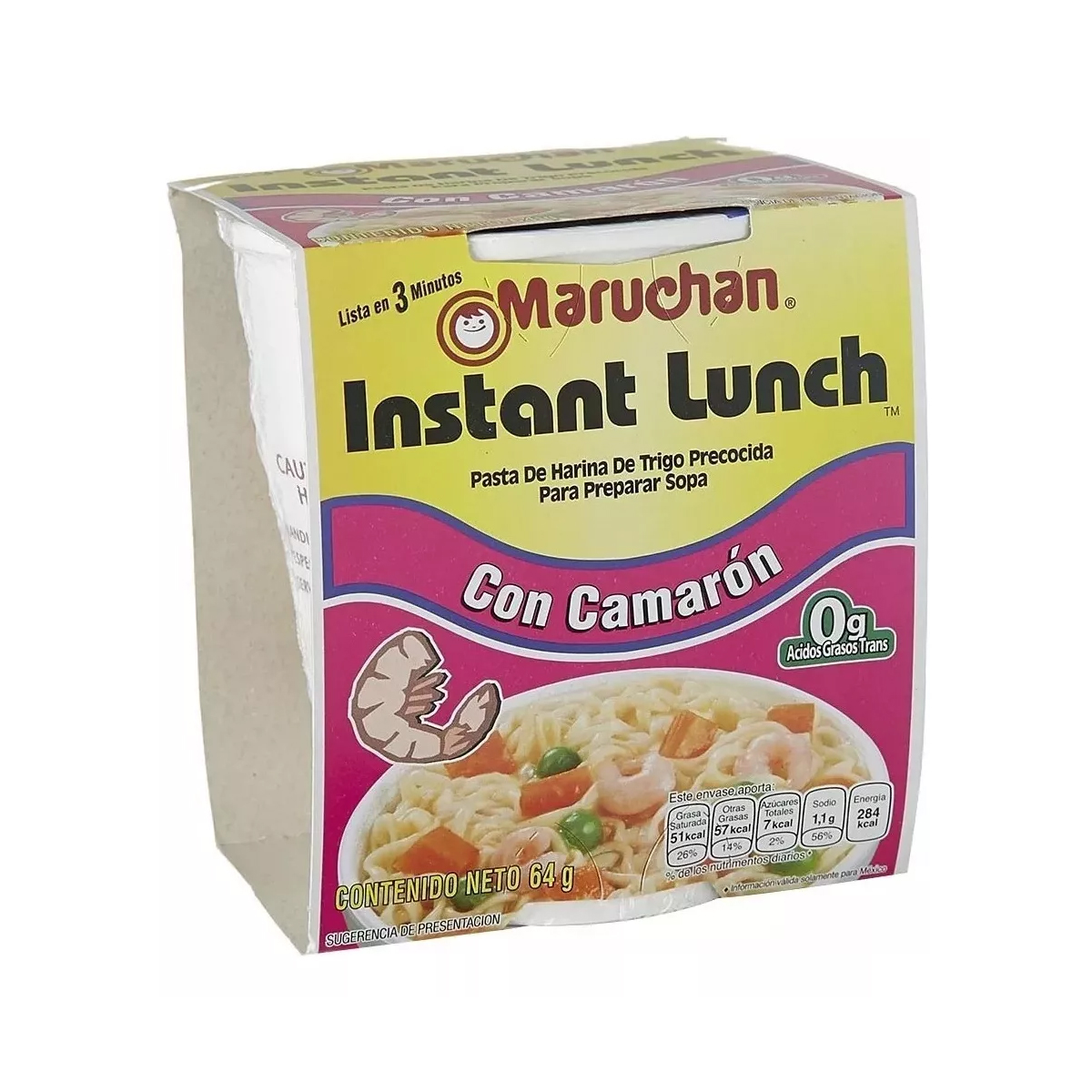 Sopa Maruchan Instant Lunch con Camarón 22 Piezas de 64 g c/u
