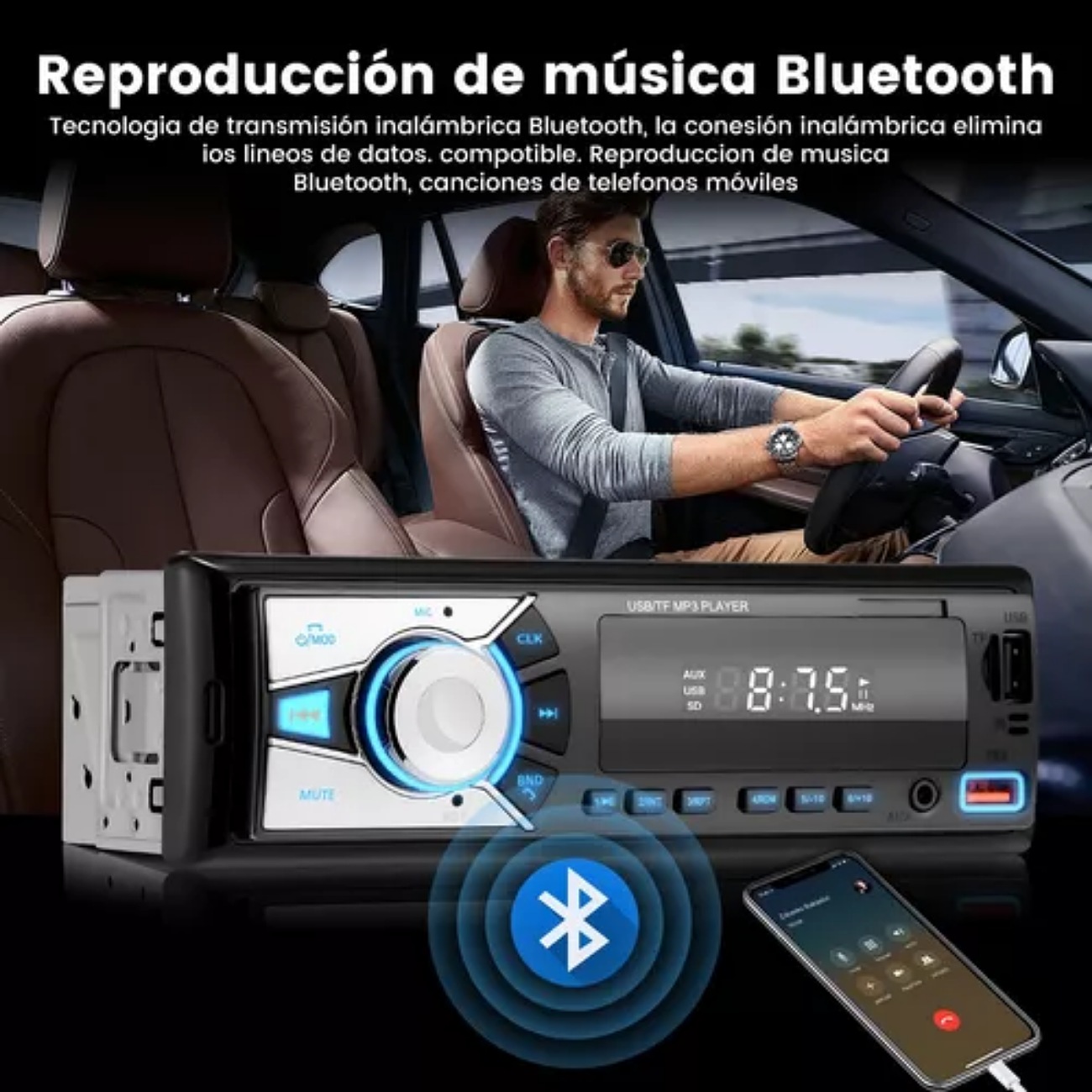 Auto Estéreo Bluetooth Reproductor Mp3 Radio Con 2 Usb Aux