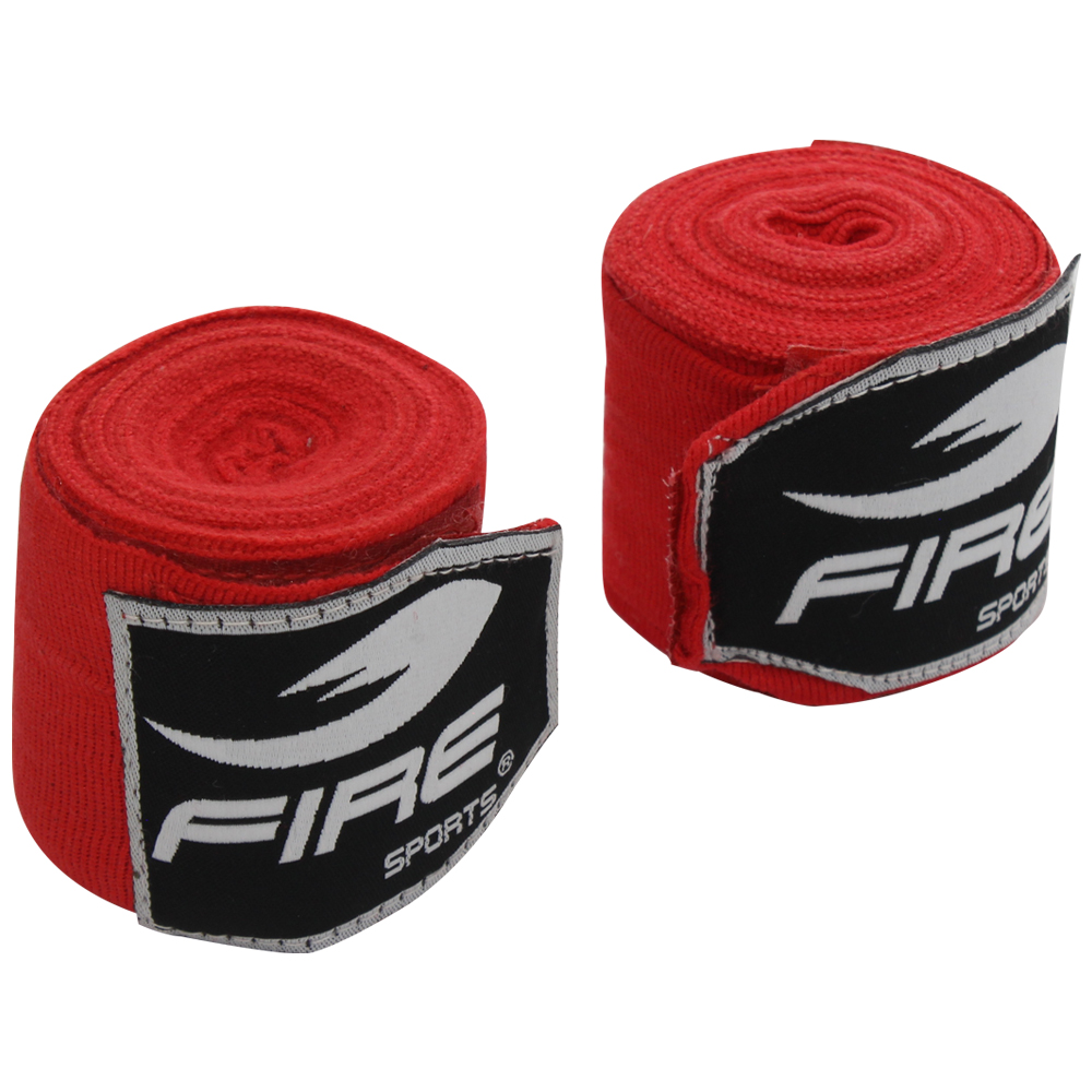 PAR DE VENDAS PROFESIONALES FIRE SPORTS SEMIELASTICAS PARA BOX Y ARTES MARCIALES ROJO 5 METROS.