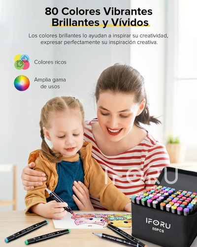 Marcadores 80 Colores Doble Punta Plumones Punta Pincel IFORU