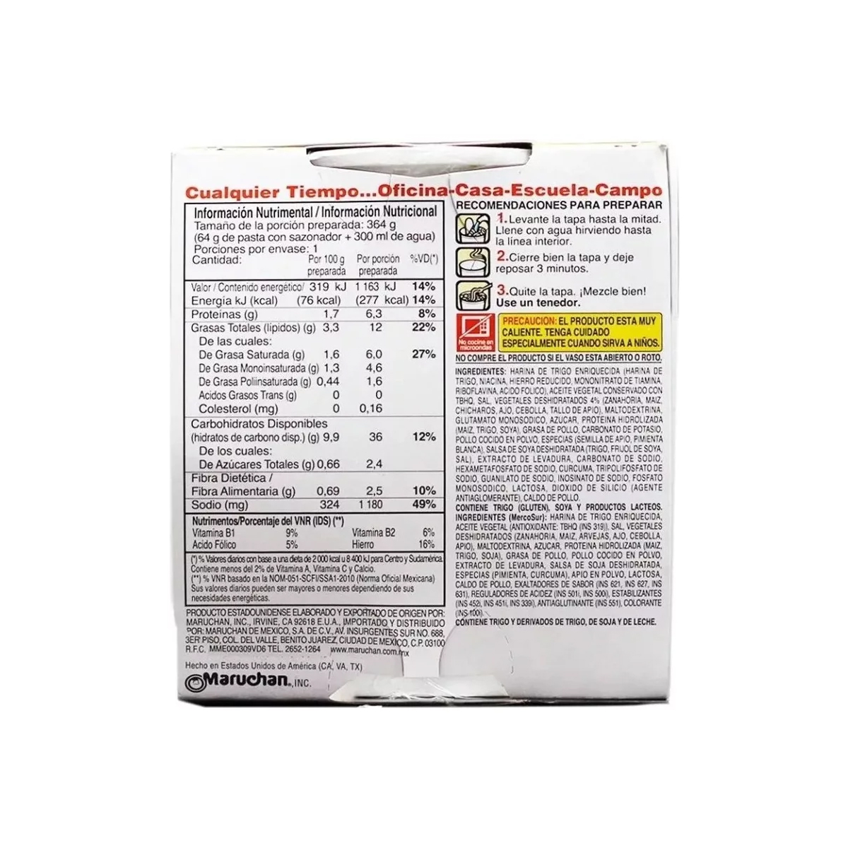 Sopa Maruchan Instant Lunch con Pollo 18 Piezas de 64 g c/u