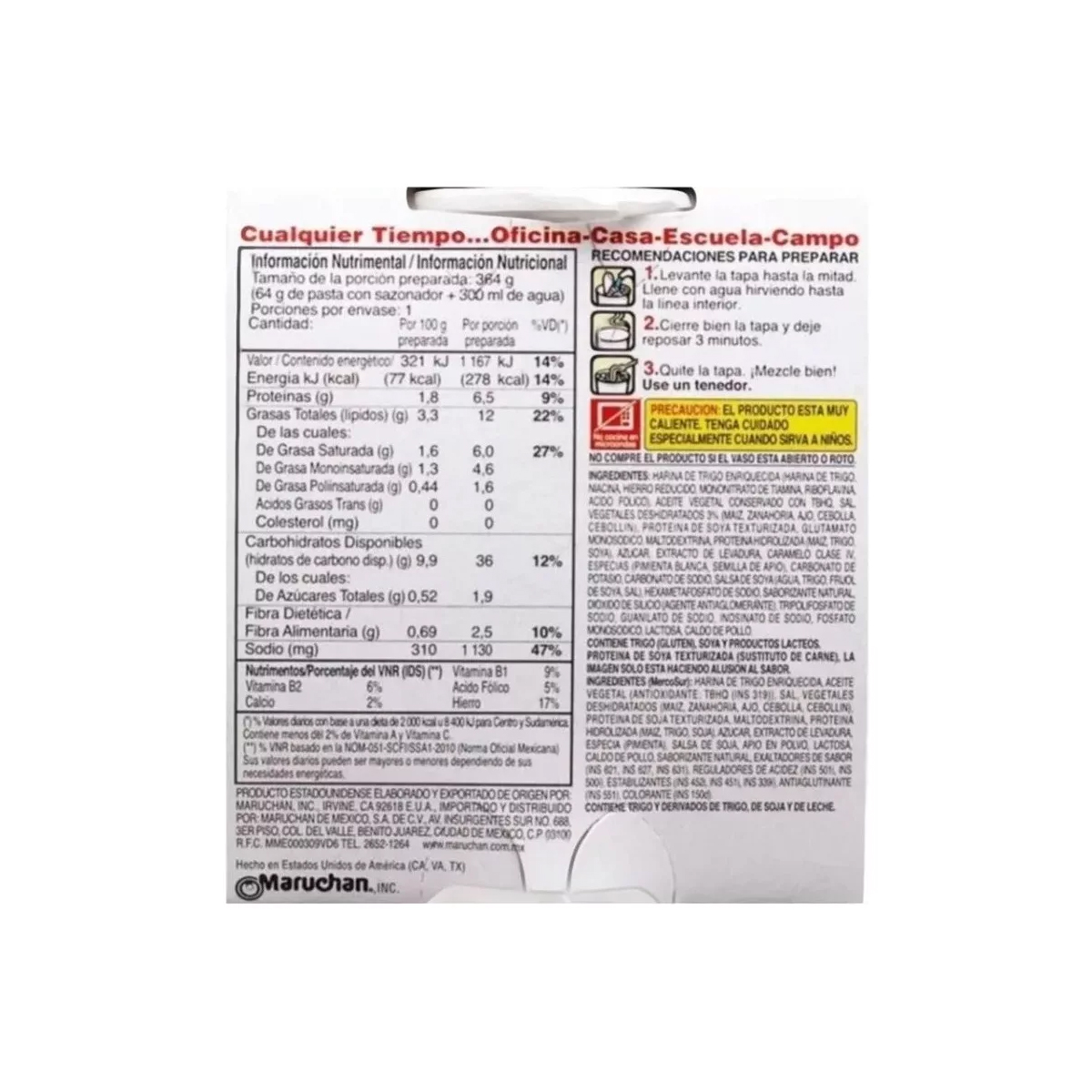 Sopa Maruchan Instant Lunch Sabor Res 22 Piezas de 64 g c/u