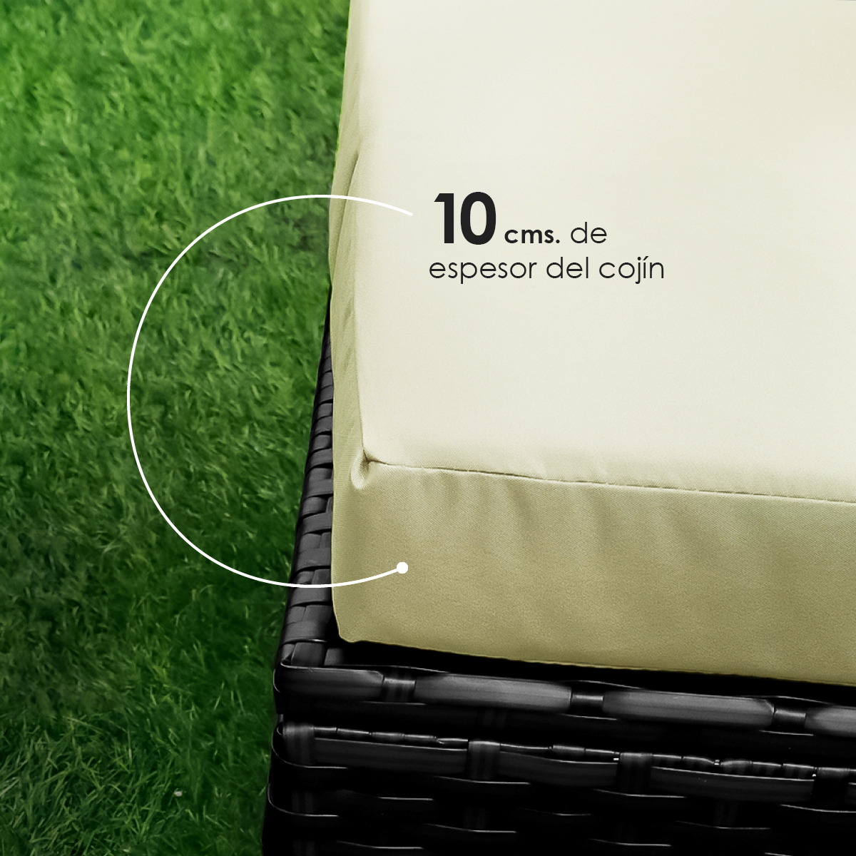 Ilios Innova Juego de Sala para jardín esquinera fabricada en mimbre sintético color negro incluye 2 sofás para exterior con cojines impermeables y 1 mesa centro de cristal templado