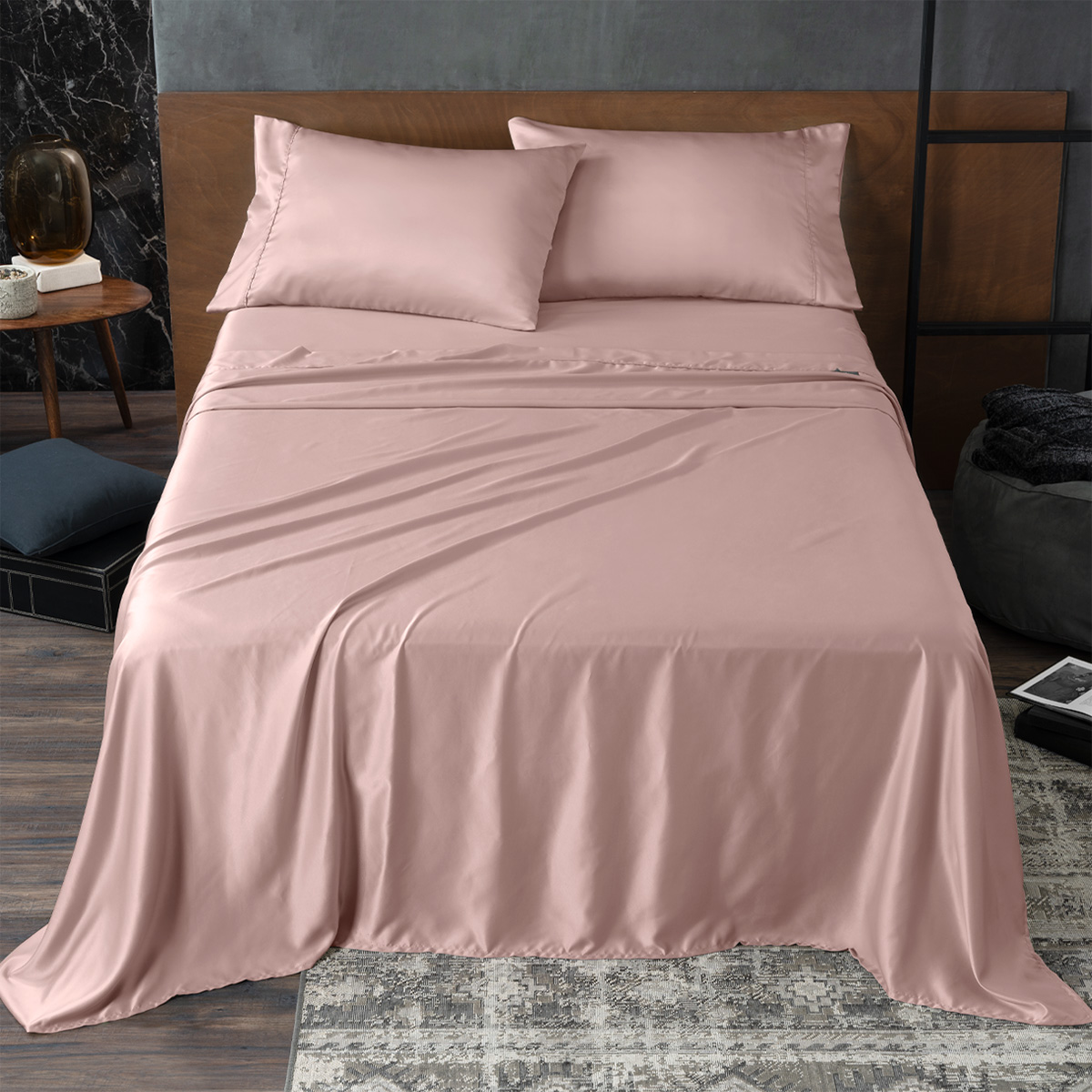 Sábanas de Satín King Size Tipo Seda Suave y Lujosa Con Fundas Rosa Real Textil.