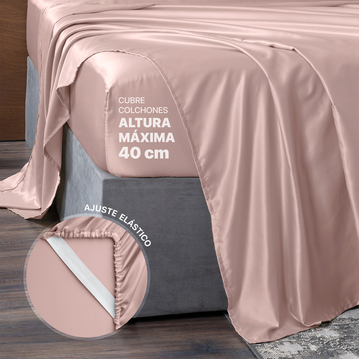 Sábanas de Satín King Size Tipo Seda Suave y Lujosa Con Fundas Rosa Real Textil.