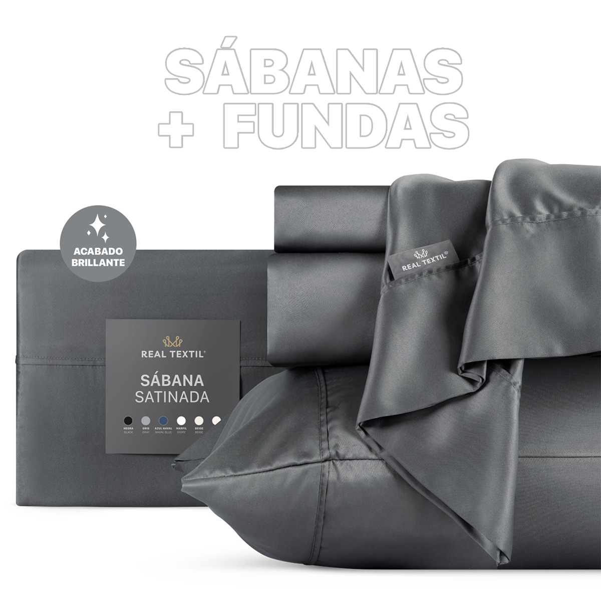 Sábanas de Satín Matrimonial Tipo Seda Suave y Lujosa Con Fundas Gris Real Textil