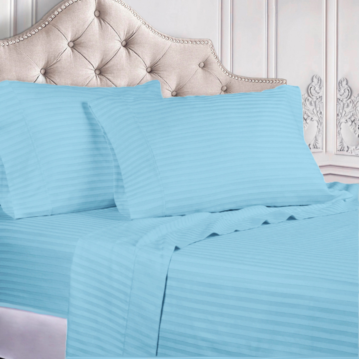 Juego de Sábanas de Microfibra Suave Quetzal -Satinado -King Size -Cielo