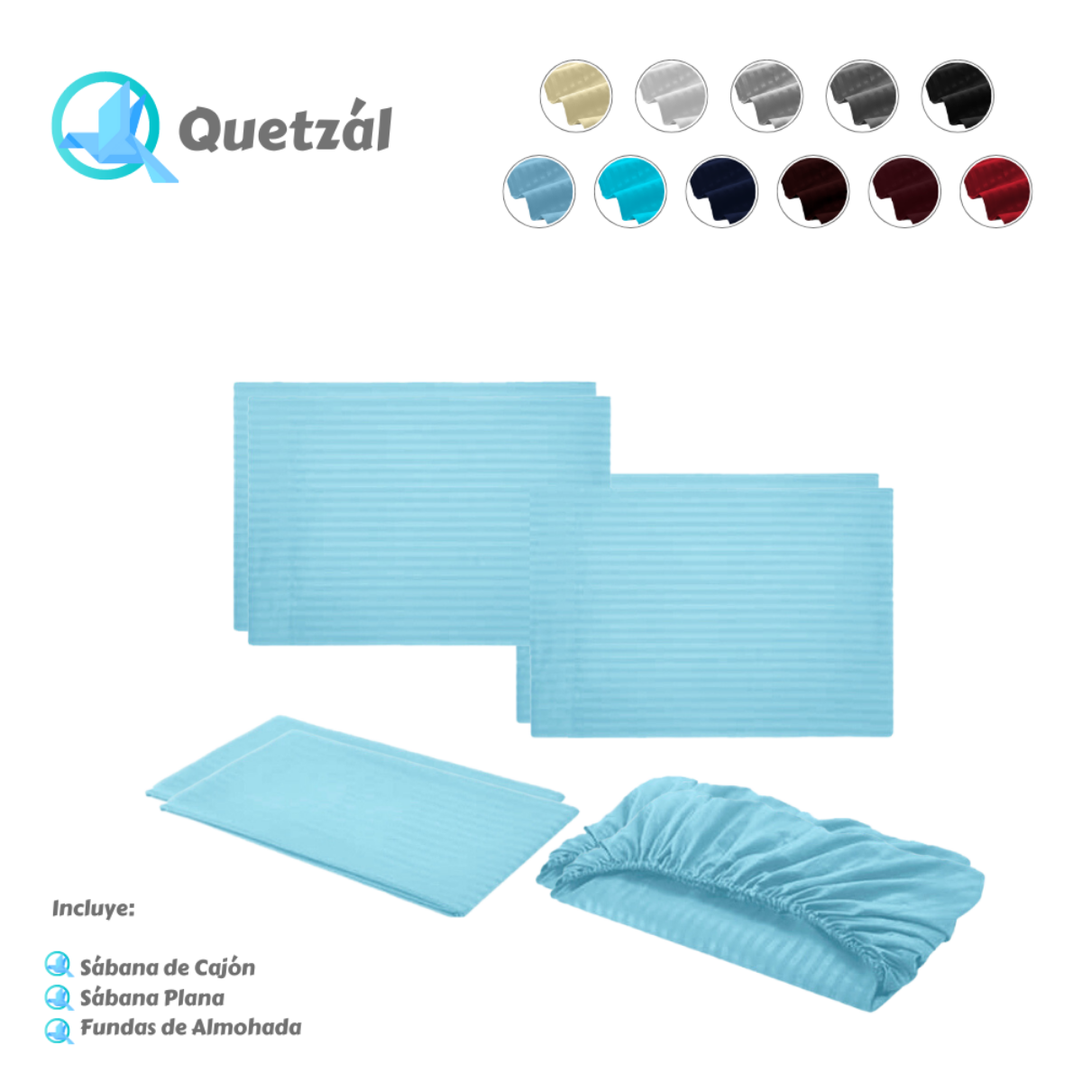 Juego de Sábanas de Microfibra Suave Quetzal -Satinado -King Size -Cielo