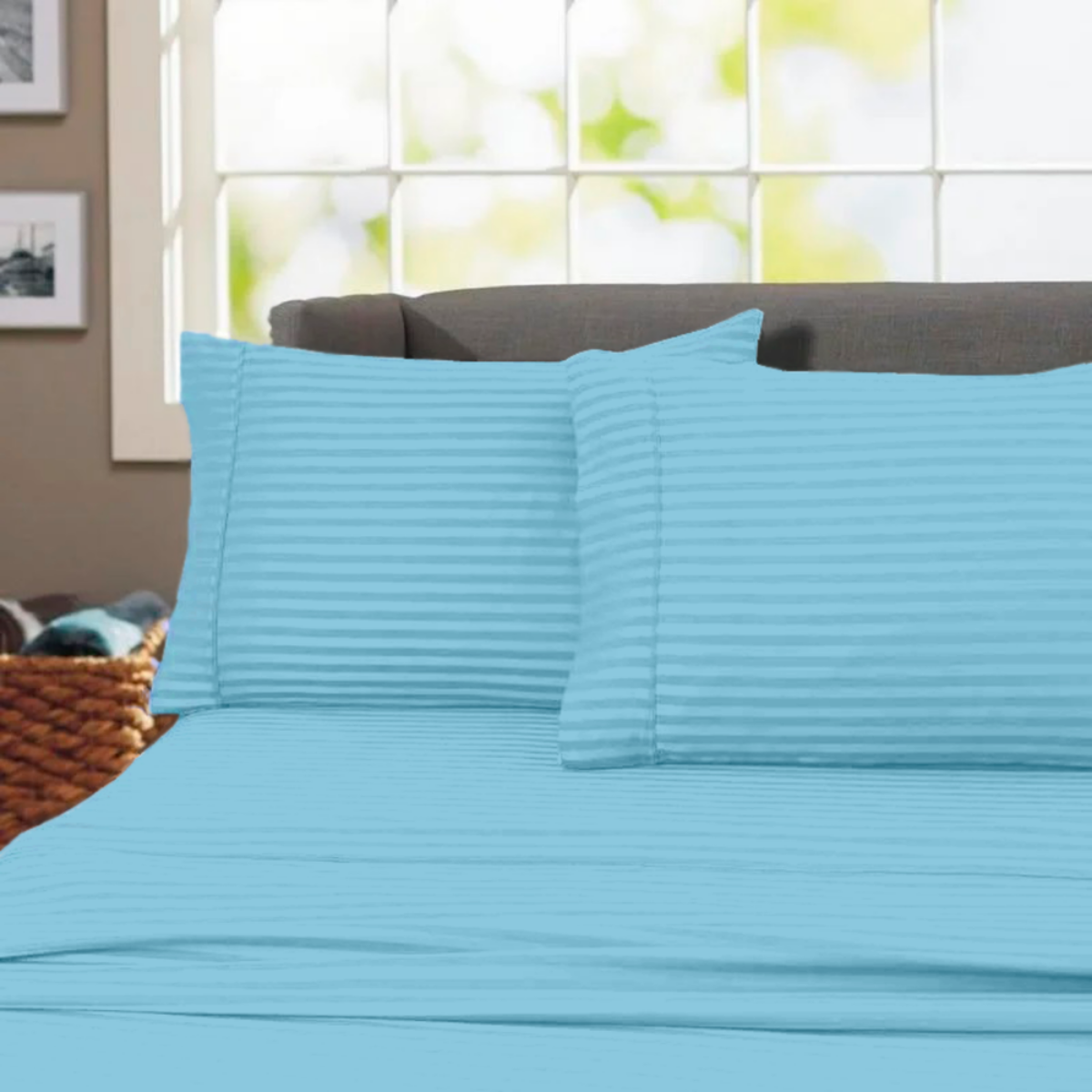 Juego de Sábanas de Microfibra Suave Quetzal -Satinado -King Size -Cielo