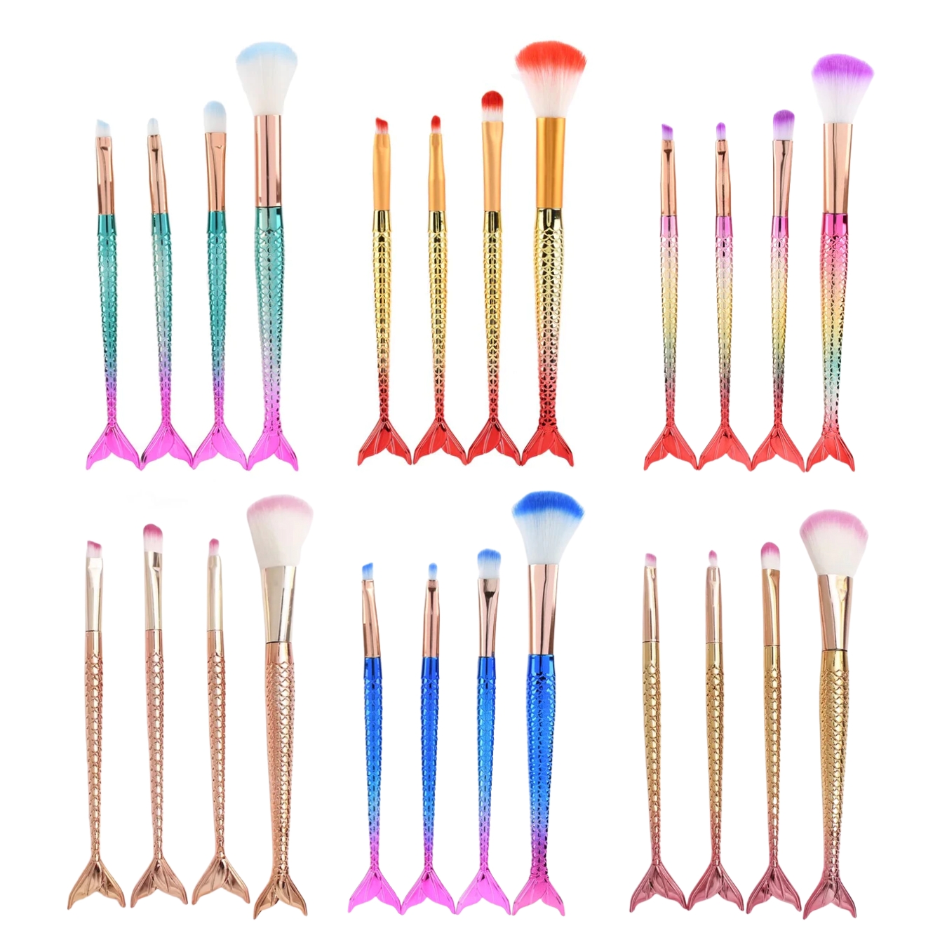 Brochas Sirena Maquillaje De 4pz Rostro Tornasol.