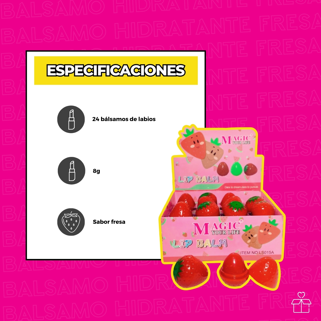 24 Bálsamos Hidratantes de Fresa para Labios Resecos.