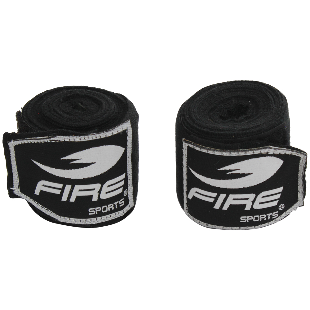 PAR DE VENDAS PROFESIONALES FIRE SPORTS SEMIELASTICAS PARA BOX Y ARTES MARCIALES NEGRO 5 METROS.