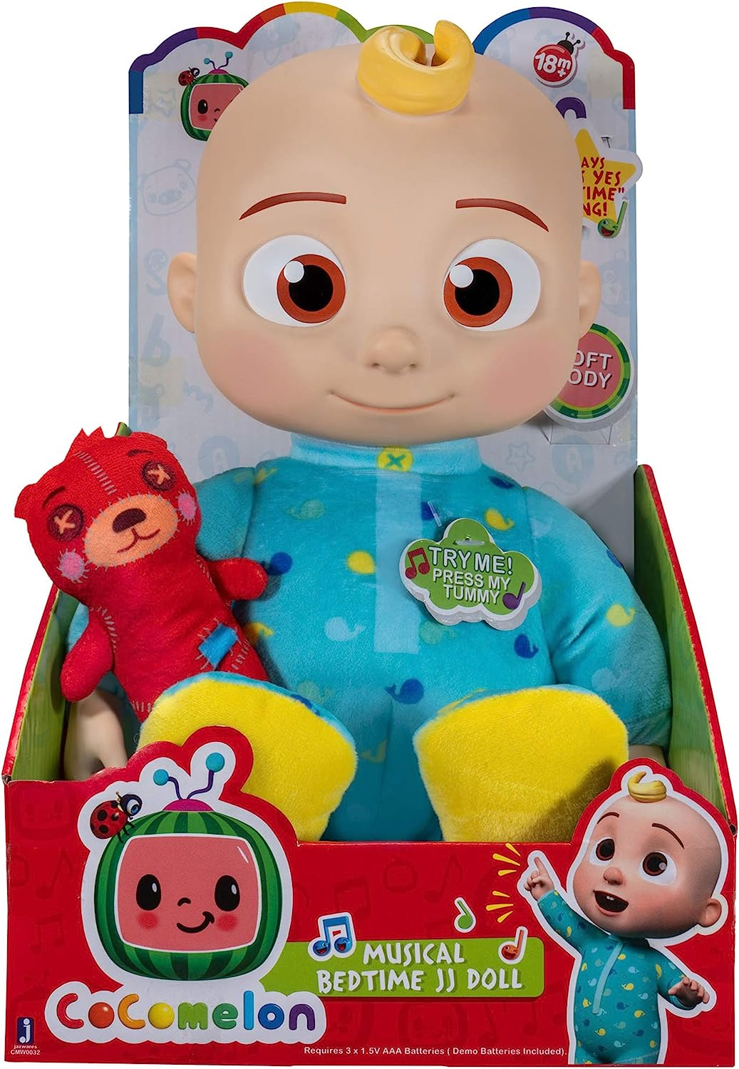 Muñeco De Peluche JJ De Cocomelon Musical - 25 Cm, Suave, Con Canción Yes Yes Bedtime, Incluye Pilas
