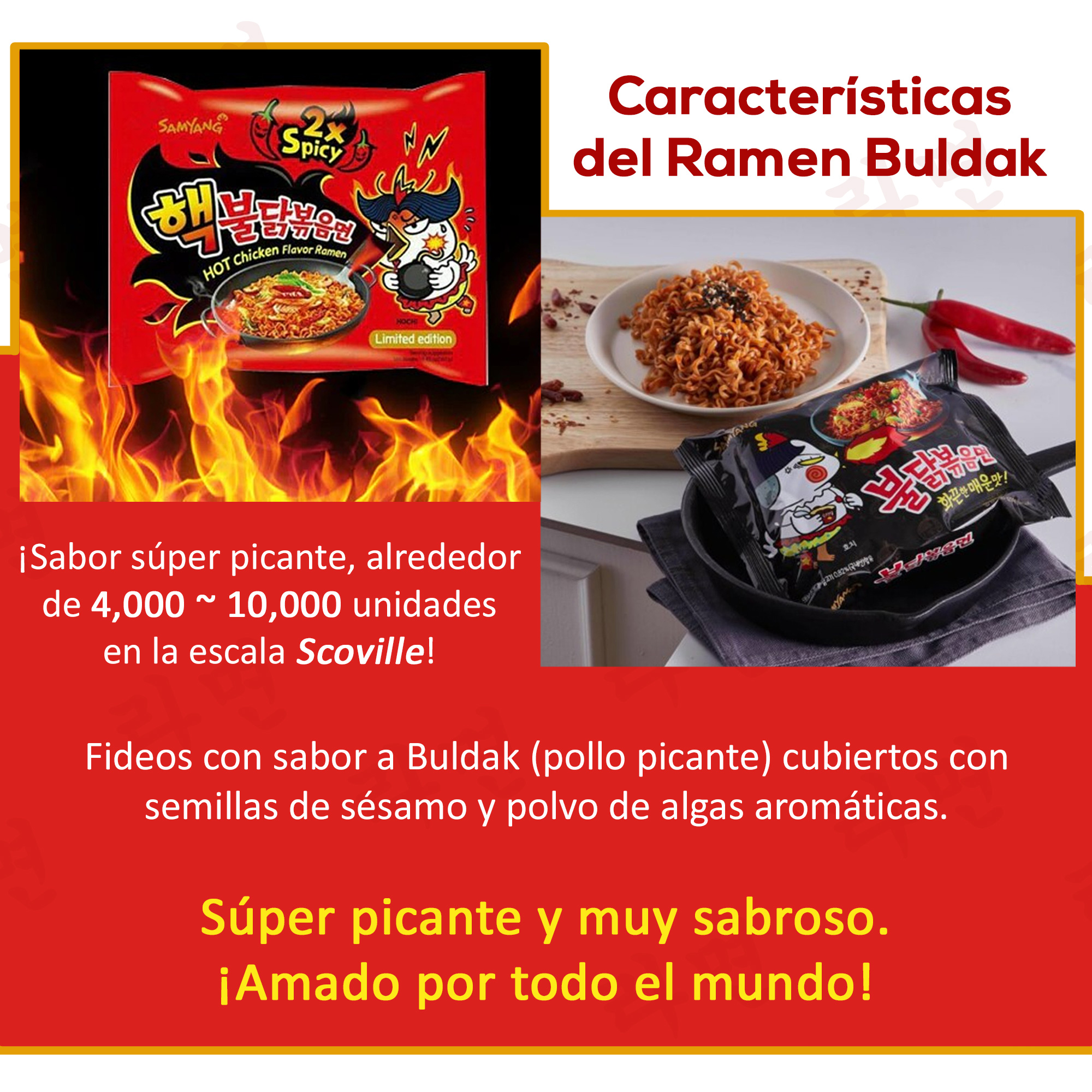 Sopa Instantánea Ramen Coreana Doble Picante Buldak 20 pzs