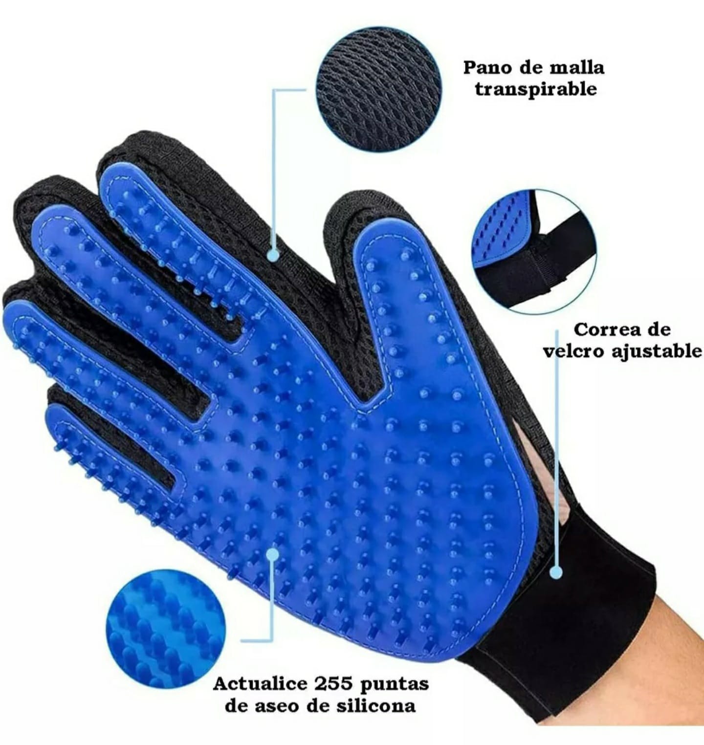 Guante De Aseo Y Muda Para Perros Azul/negro.