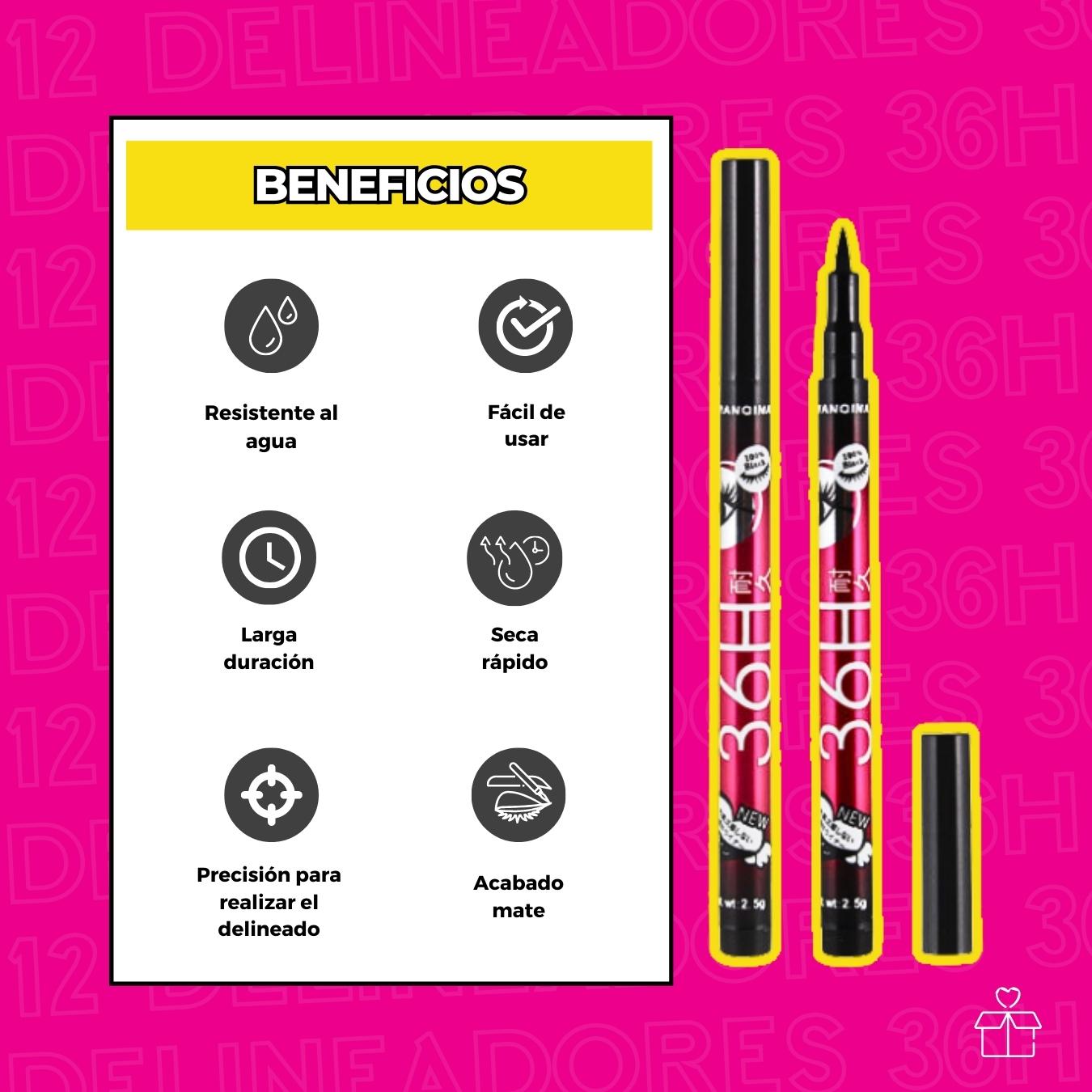 Delineador Tipo Plumon Negro Larga Duracion 36h.