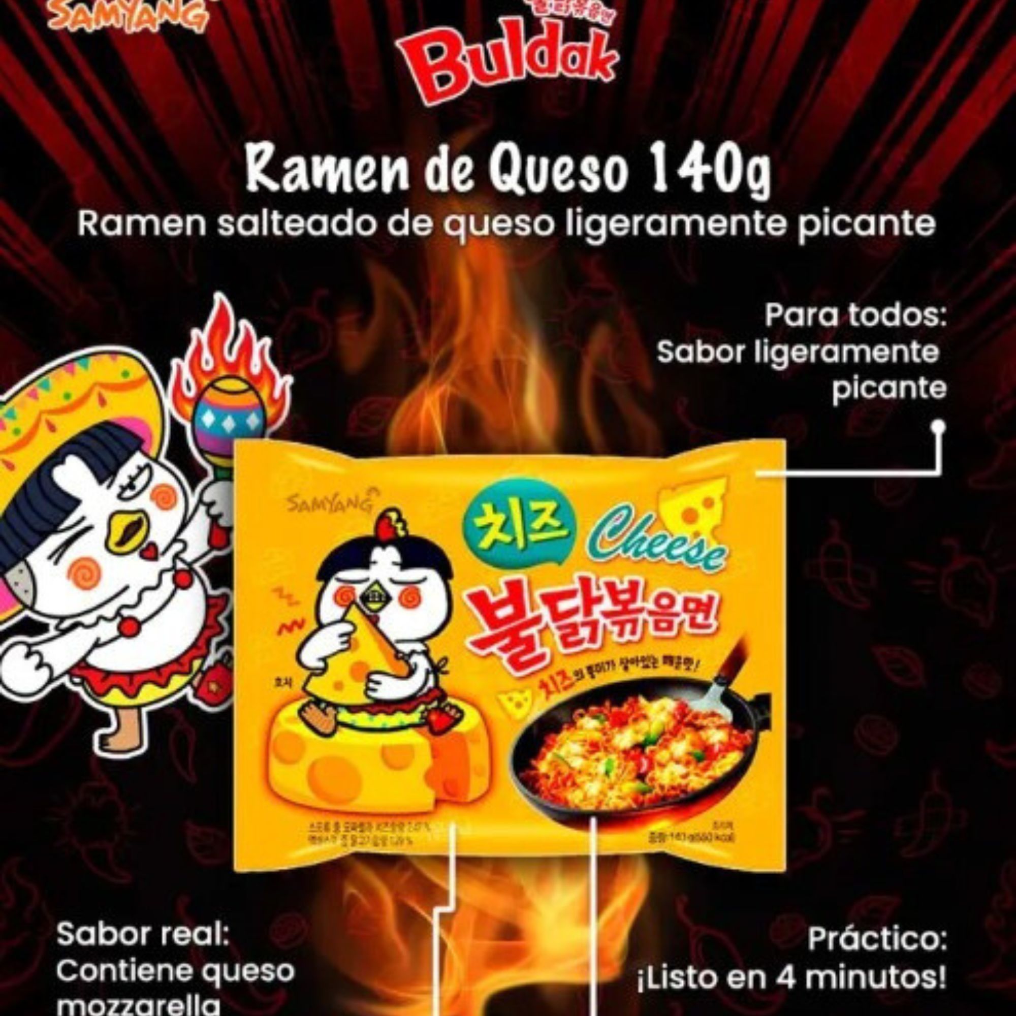 Sopa Instantánea Ramen Coreana Buldak Queso Picante 5 pzs