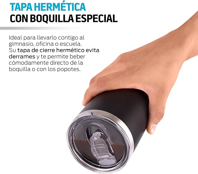 Redlemon Vaso Térmico Doble Pared de Acero Inoxidable 600 ml (2 Piezas). Termo para Agua y Café con Tapa Hermética. Taza Mantiene tu Bebida Caliente 4 Horas y Fría 6 Horas. Incluye Popotes y Limpiador.