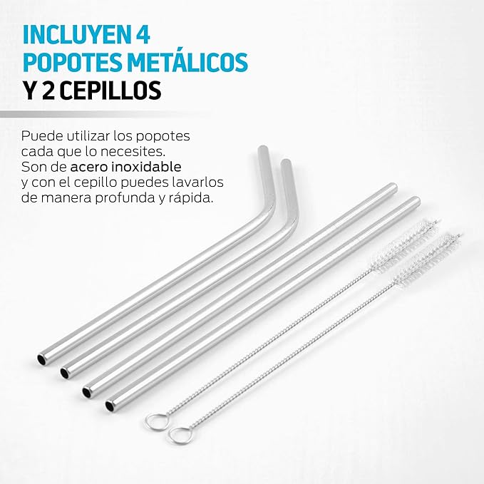 Redlemon Vaso Térmico Doble Pared de Acero Inoxidable 600 ml (2 Piezas). Termo para Agua y Café con Tapa Hermética. Taza Mantiene tu Bebida Caliente 4 Horas y Fría 6 Horas. Incluye Popotes y Limpiador.