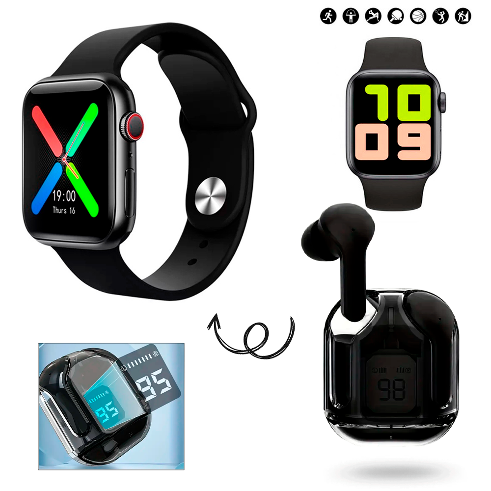 Audifonos Inalámbricos In-ear Manos Libres Con Bluetooth 5.0 Diseño Ergonómico Mas Smart Watch Reloj Inteligente Color Negro