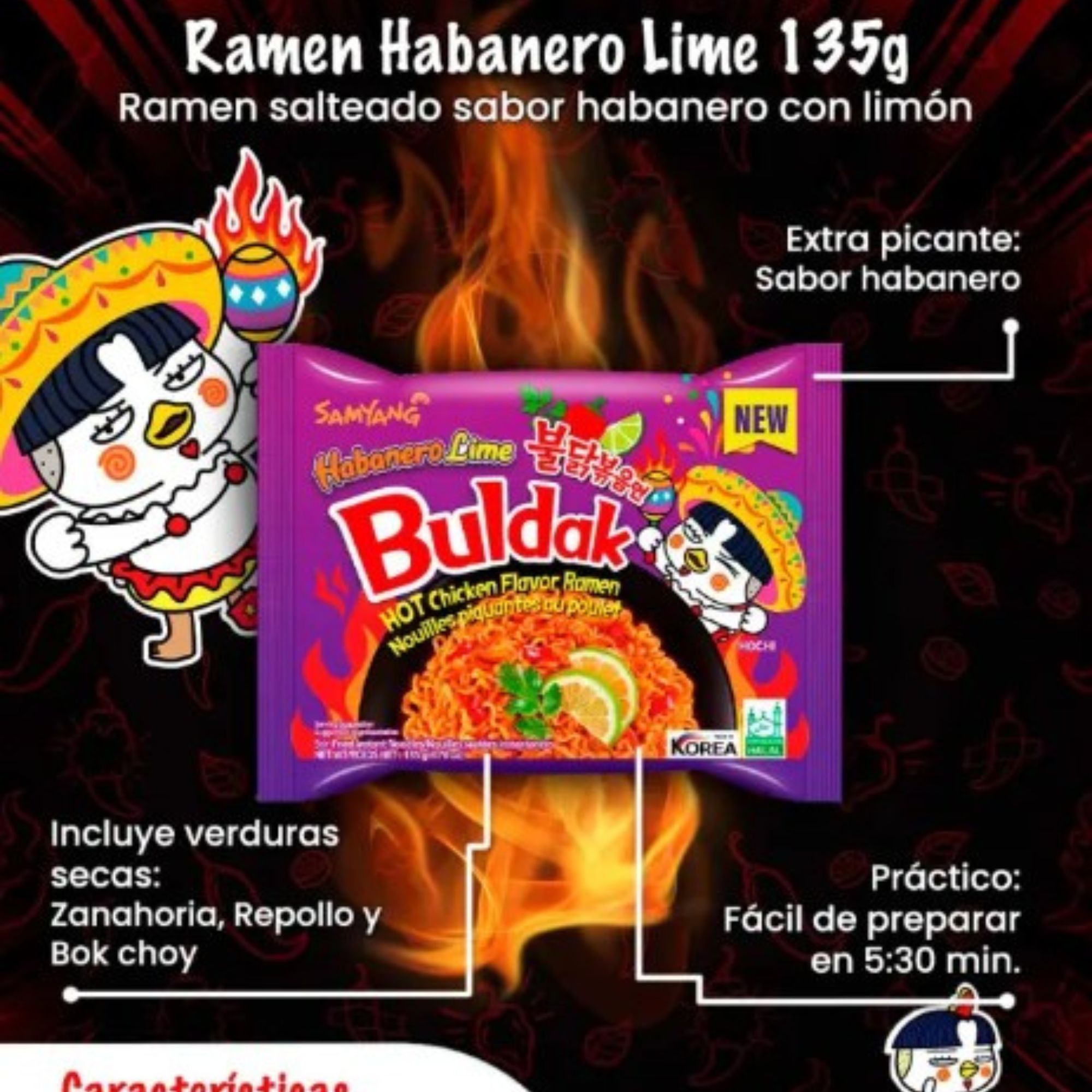 Sopa Instantánea Ramen Coreana Habanero Buldak 20 Piezas