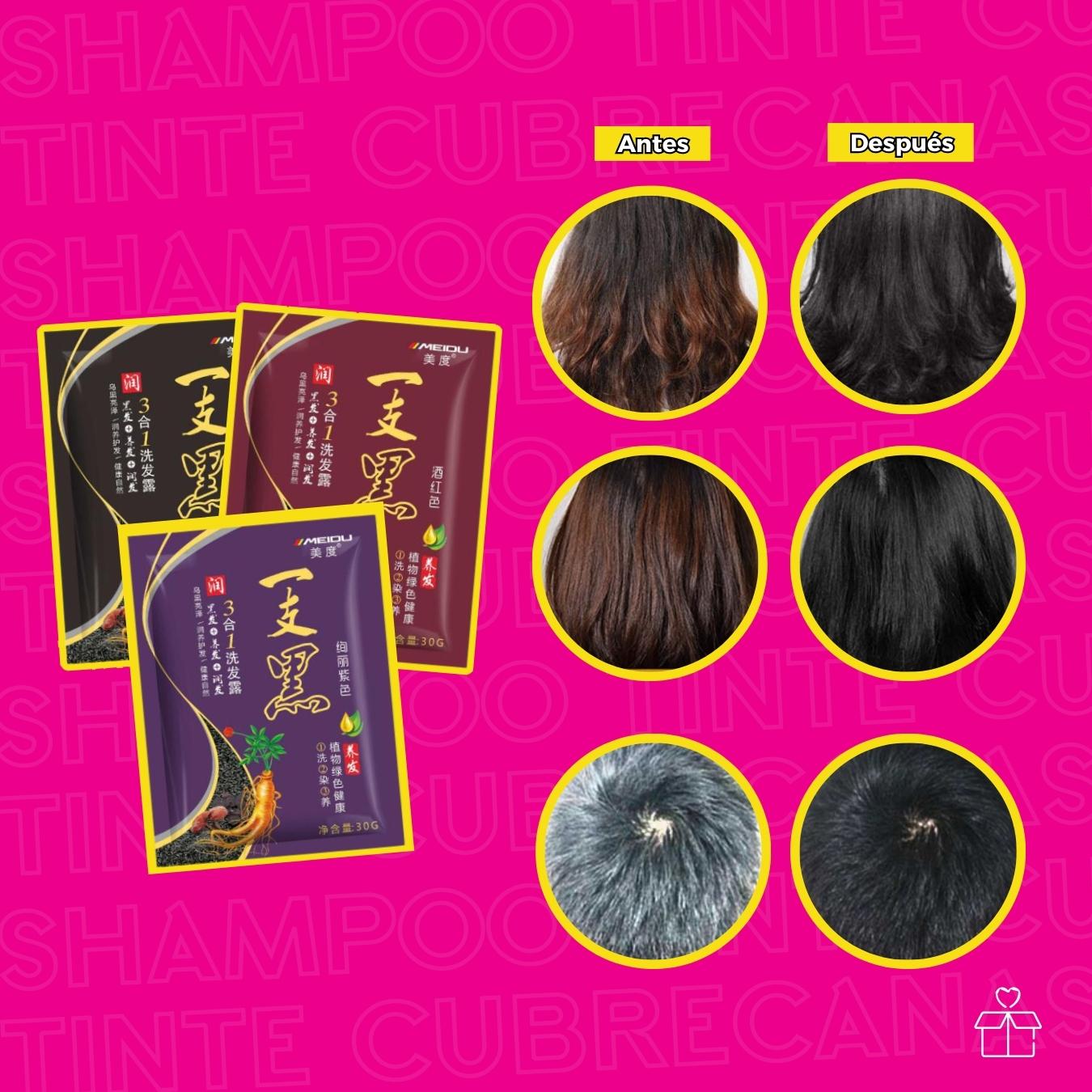 Shampoo Tinte Instantáneo 15 Minutos Cubre Canas Jengibre Castaño.