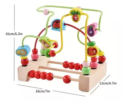 Laberinto De Cuentas De Madera Relaxdays – Con Frutas Y Números Del 1 Al 6, Motricidad Fina Para Niños +18 Meses, 21x22,5x14,5 Cm