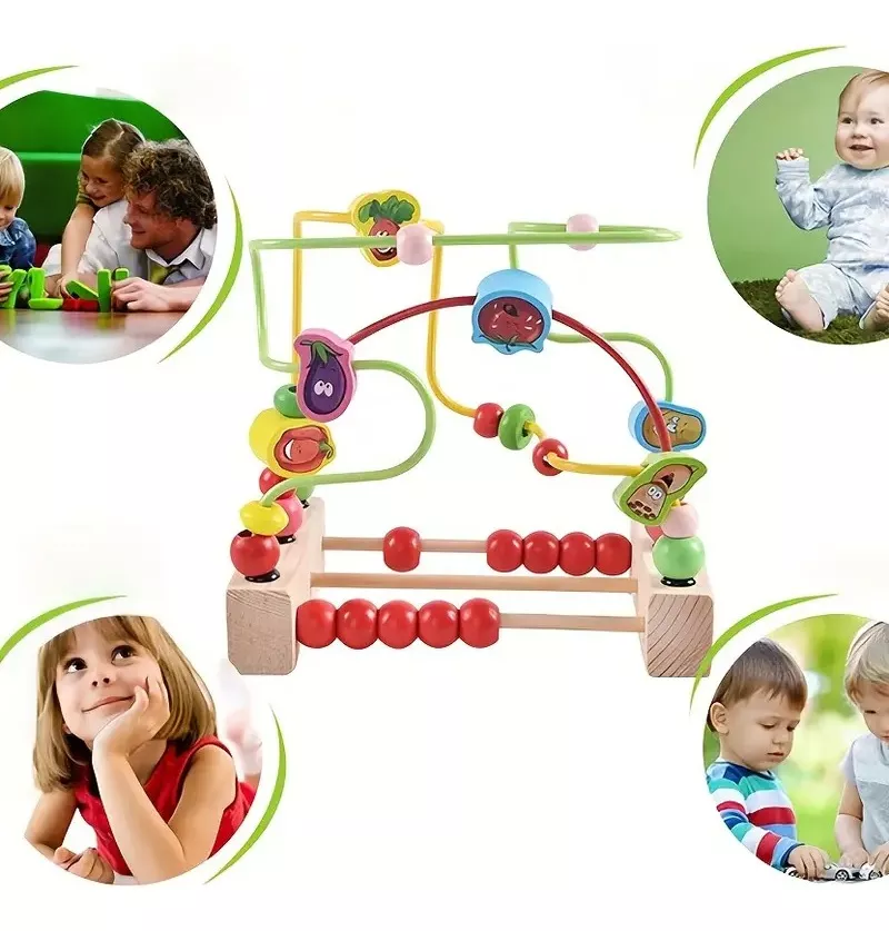 Laberinto Didáctico De Madera Juego De Destreza Pulsómetro cuentas de frutas y verduras