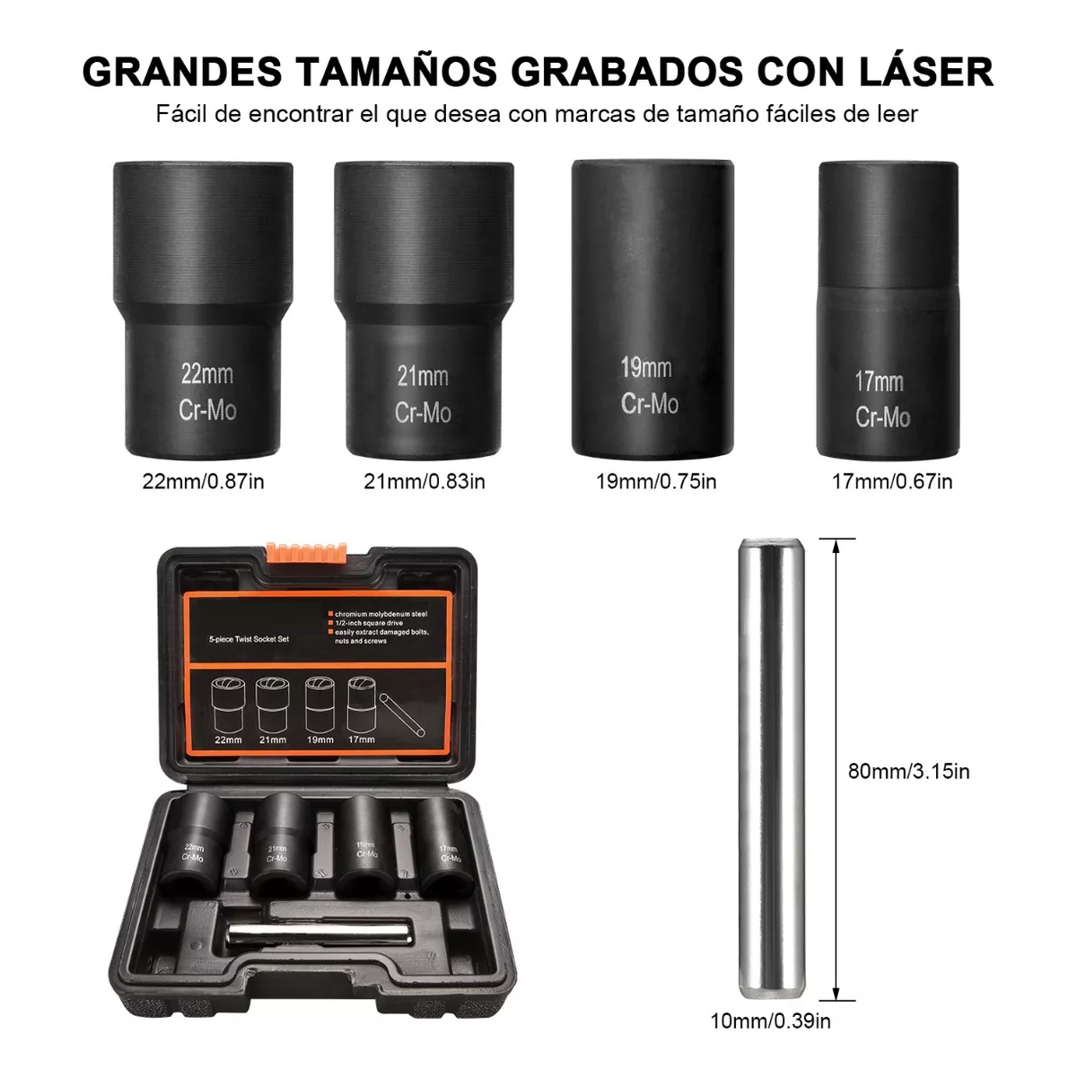 Juego De Extractores 1/2'' Para Quitar Tuercas Barridas