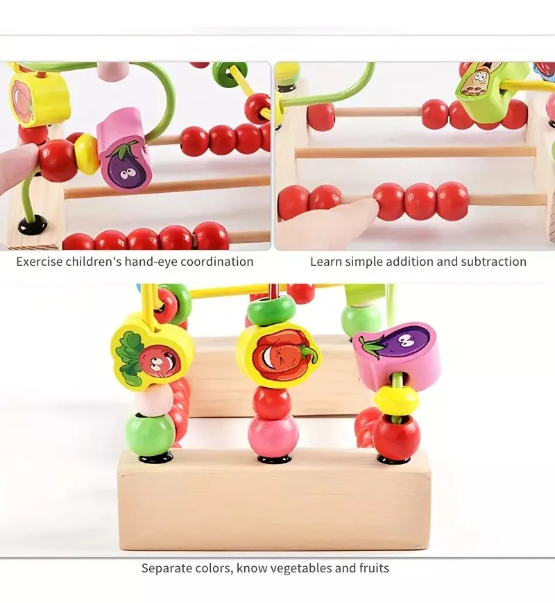 Laberinto Didáctico De Madera Juego De Destreza Pulsómetro cuentas de frutas y verduras