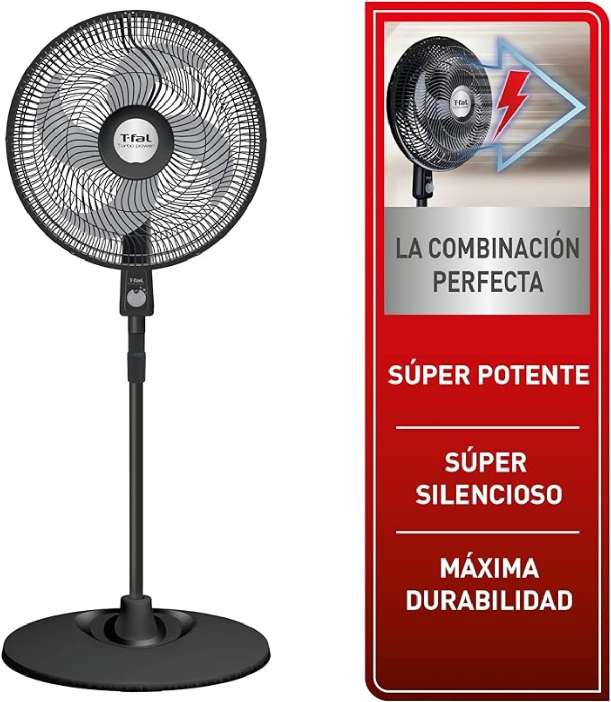Ventilador de Pedestal T-Fal VE2910X0 18" Turbo Power / 3 Vel Negro ORTY6