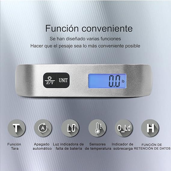 Báscula de Equipaje Digital Portátil ''travel Inspira''- Básculas Para Maletas Capacidad de 110lb/50kg con Acabado de Pintura de Goma, Batería Incluida - Perfecta Para Viajes y Pesar Maletas y Bolsos