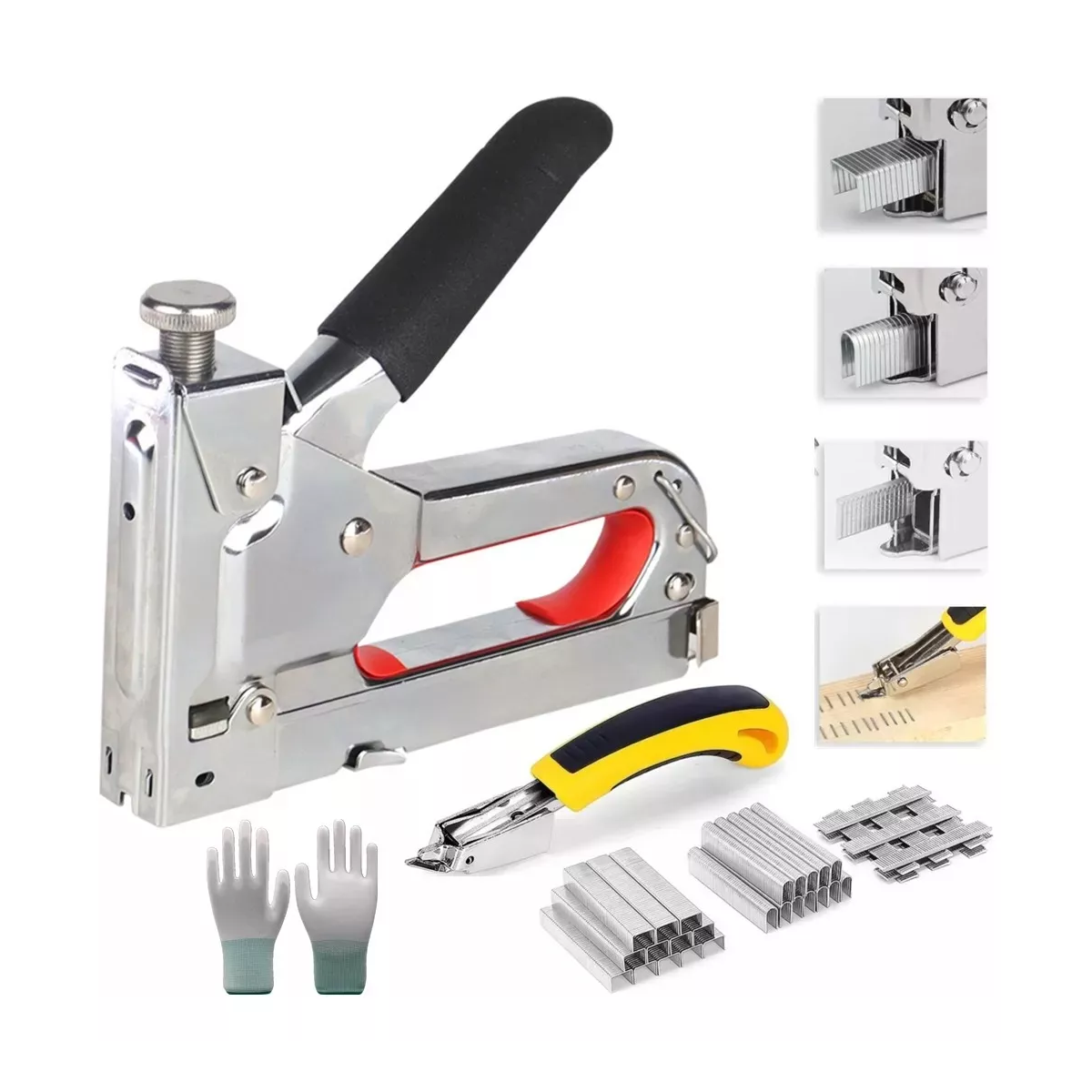 Kit Engrapadora Tipo Pistola Para Tapiceria, 9000 Grapas,guantes