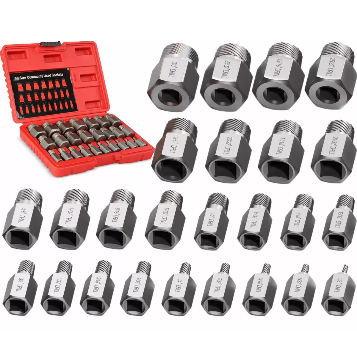 Juego Extractor De Tornillos Birlos Pernos Rotos Cr-mo 25pcs