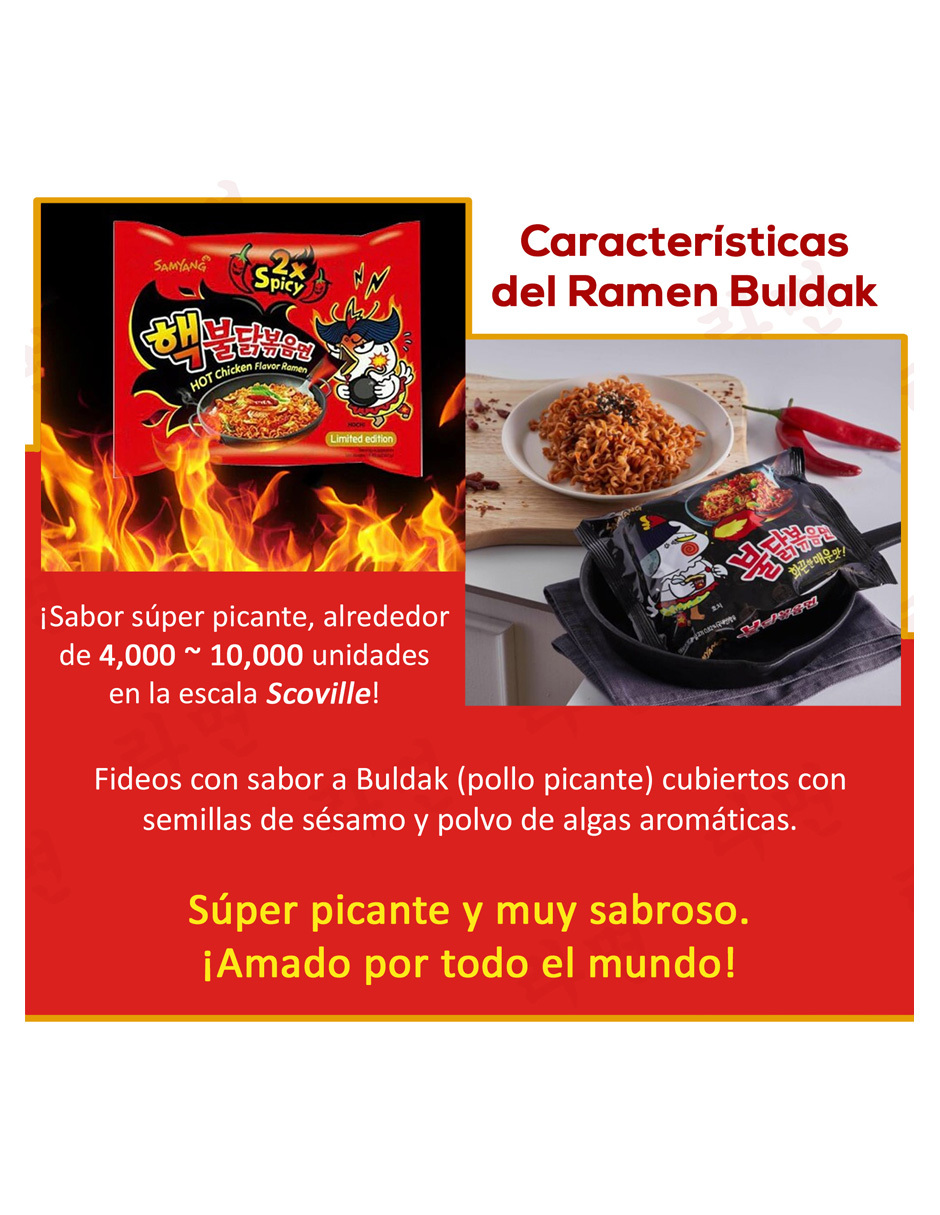 Sopa Instantánea Ramen Coreana Buldak Surtidos 1 Caja de 20 Piezas Carbonara Original Doble Picante y Habanero