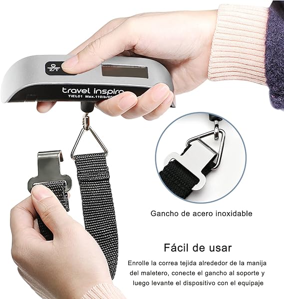Báscula de Equipaje Digital Portátil ''travel Inspira''- Básculas Para Maletas Capacidad de 110lb/50kg con Acabado de Pintura de Goma, Batería Incluida - Perfecta Para Viajes y Pesar Maletas y Bolsos