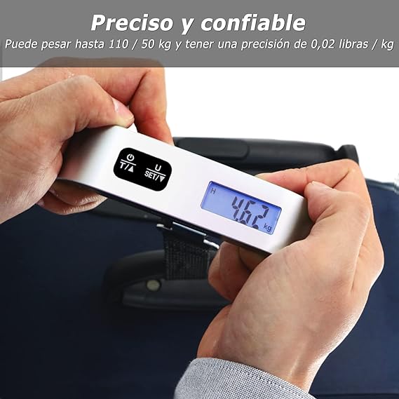 Báscula de Equipaje Digital Portátil ''travel Inspira''- Básculas Para Maletas Capacidad de 110lb/50kg con Acabado de Pintura de Goma, Batería Incluida - Perfecta Para Viajes y Pesar Maletas y Bolsos